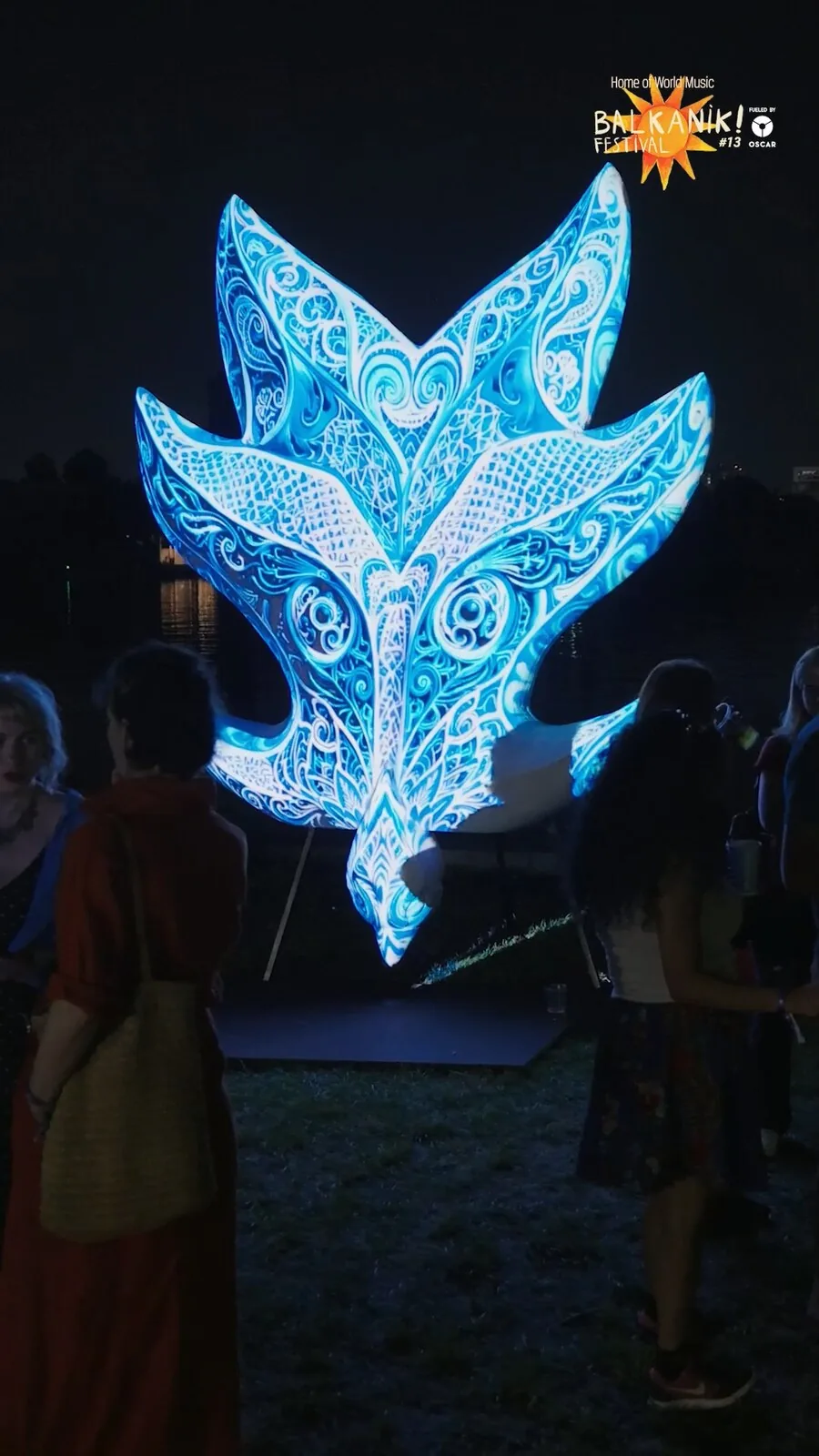 Forme care tac / Forme care luminează — Pasărea, mapping albastru cu public