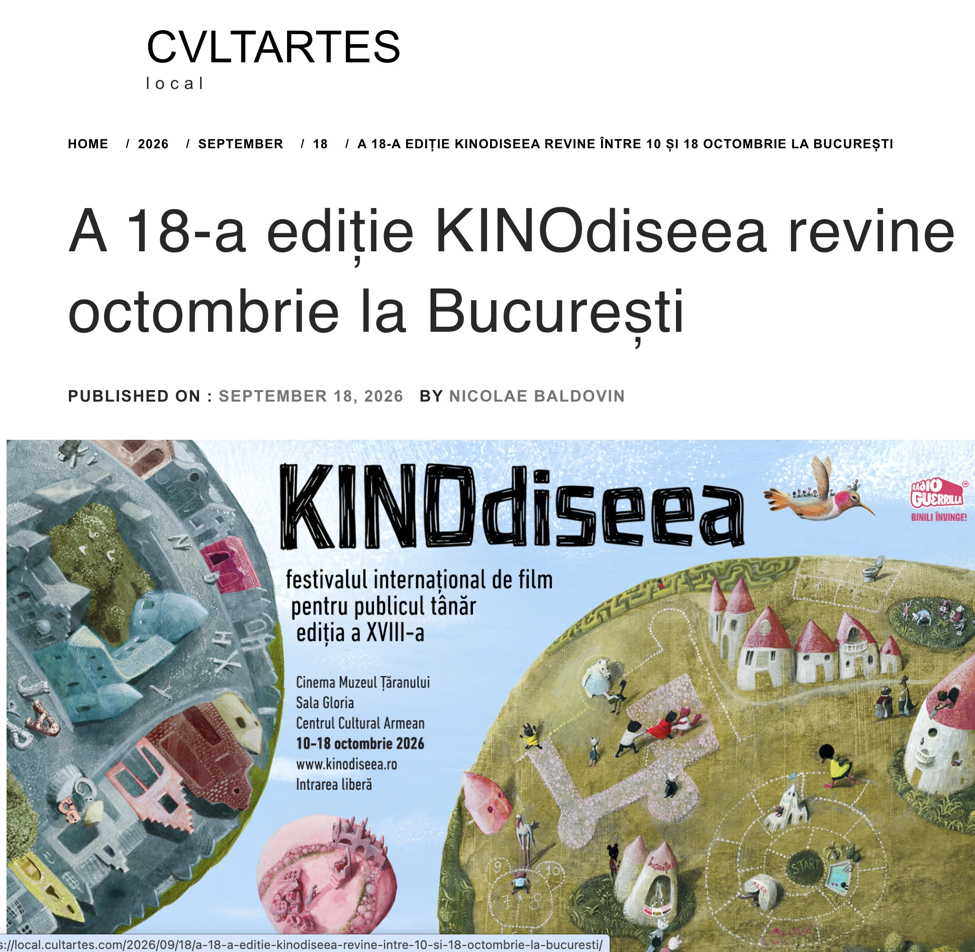 Screenshot of the CVLTARTES article