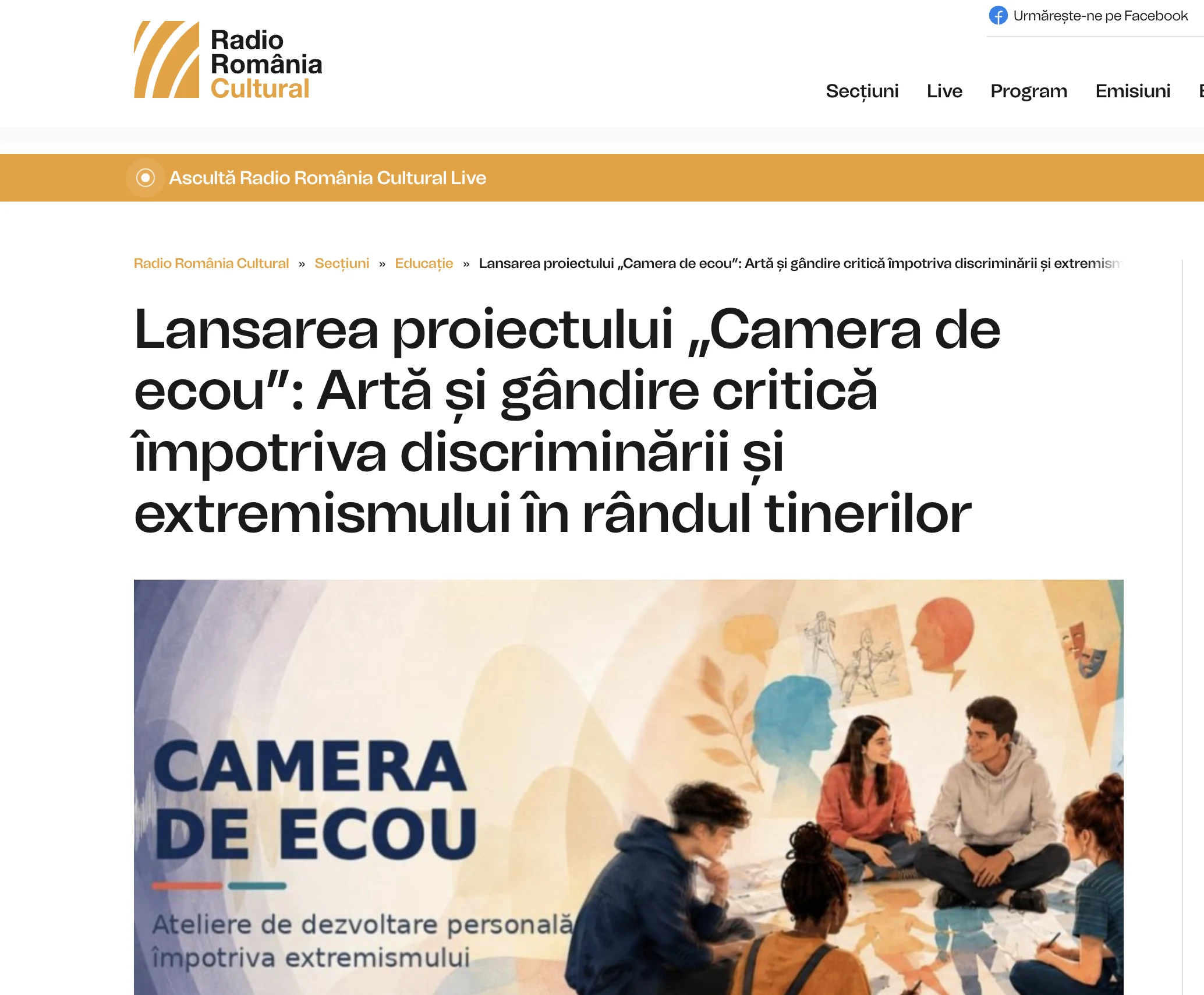 Screenshot of the Radio România Cultural article
