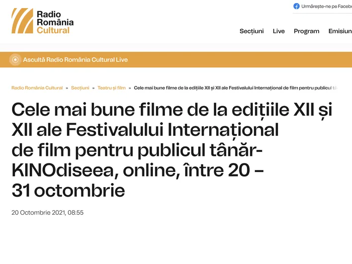Screenshot articol Radio România Cultural