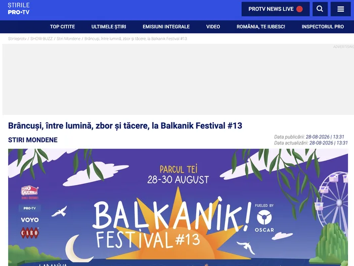 Screenshot articol Știrile PRO TV
